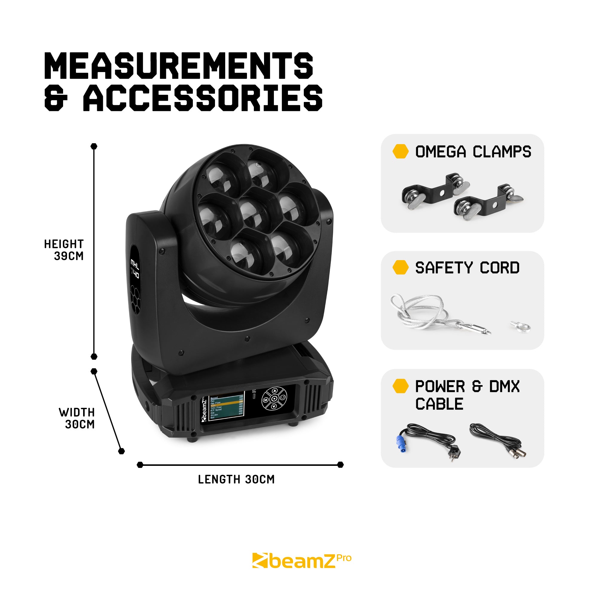 BeamZ MHL740 LED Moving Head Zoom 7x40W kustīgā galva