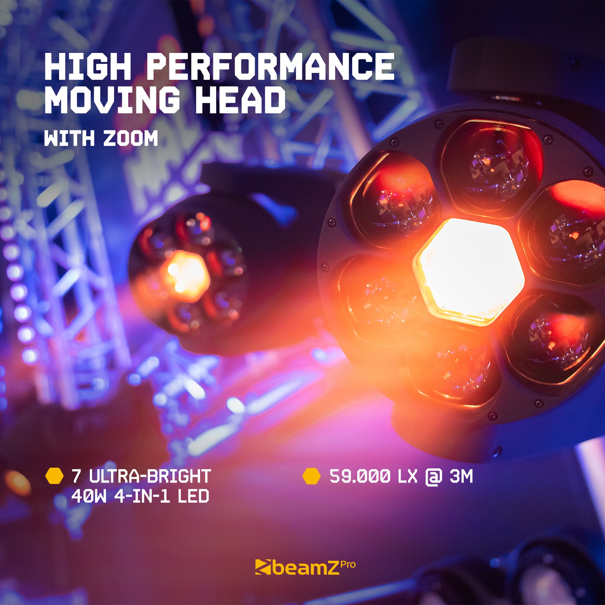 BeamZ MHL740 LED Moving Head Zoom 7x40W kustīgā galva