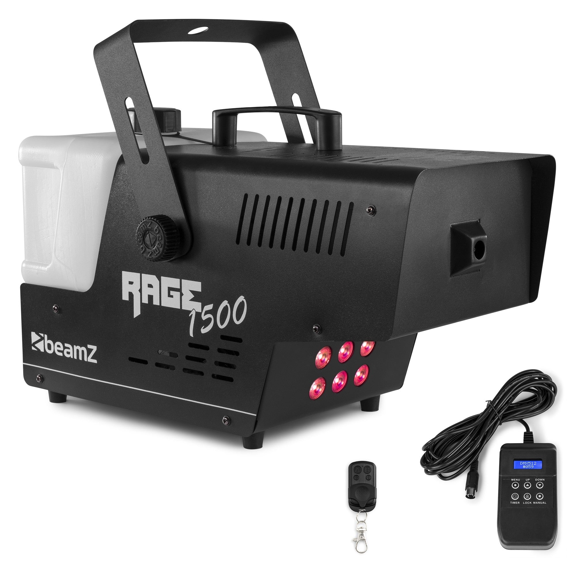 BeamZ Rage 1500LED dūmu mašīna ar laika kontrolieri