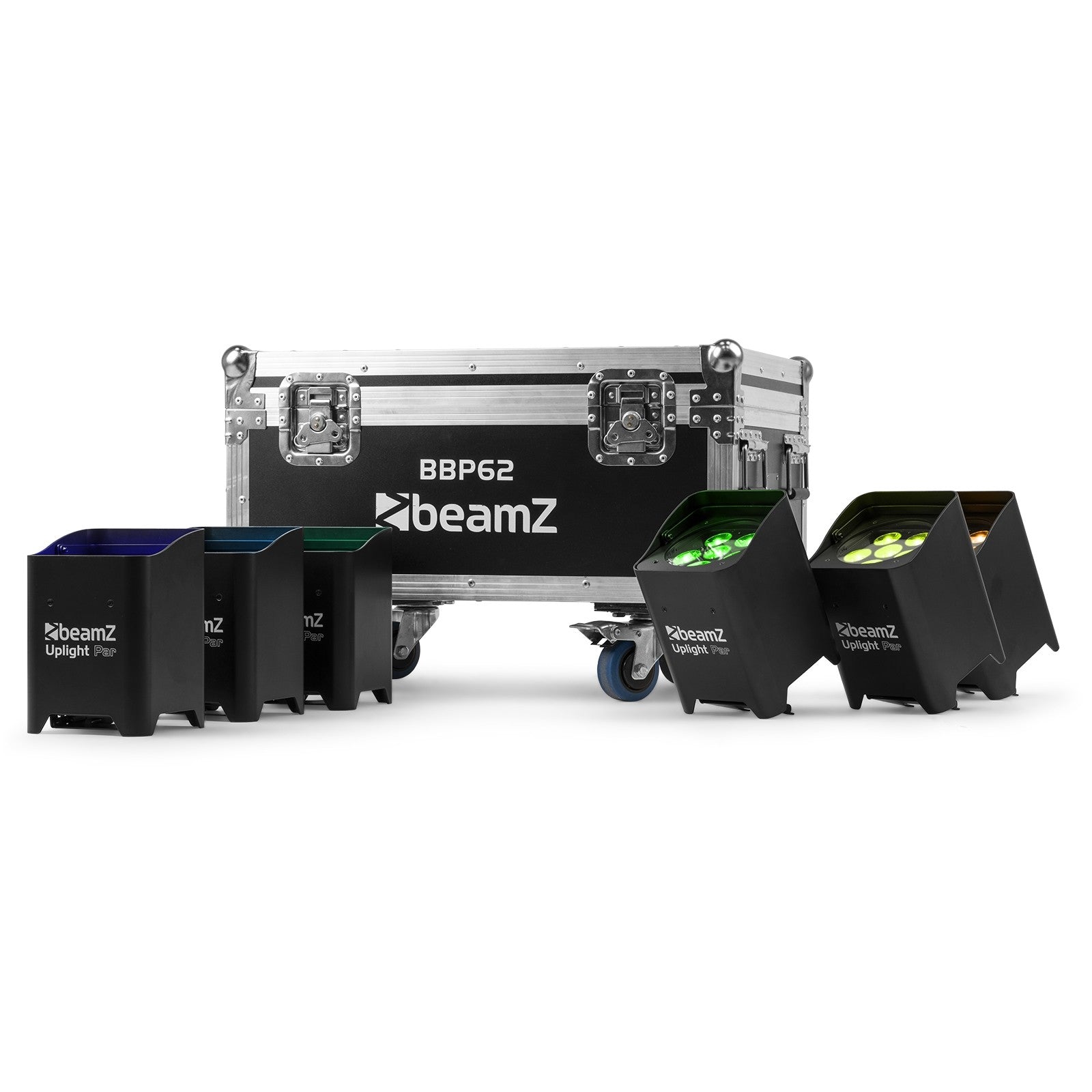 BeamZ BBP62 Uplighter Set, 6 Uplights (in/outdoor) in Flightcase with Charger