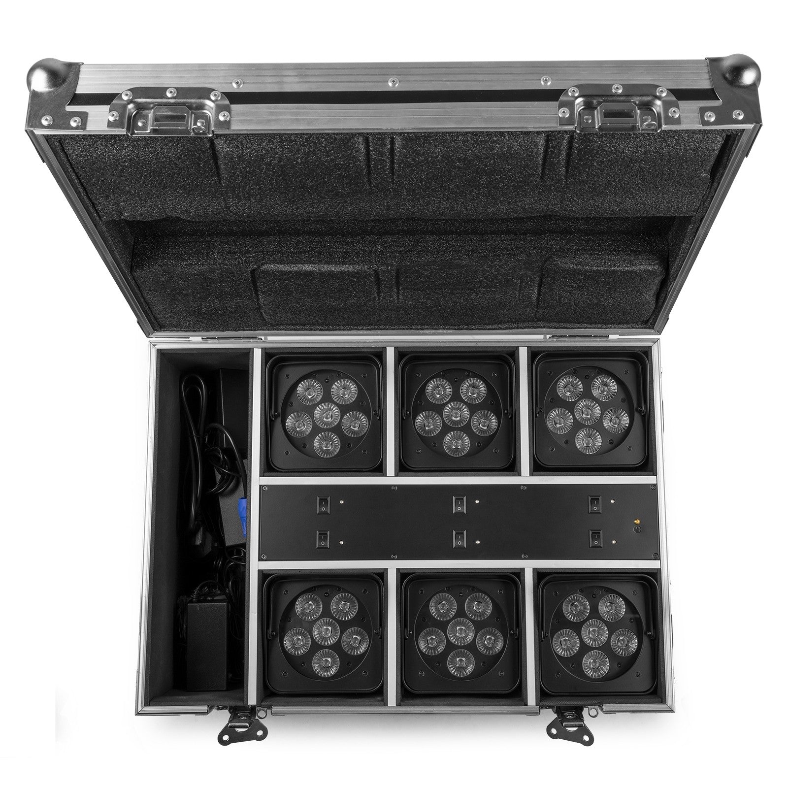 BeamZ BBP62 Uplighter Set, 6 Uplights (in/outdoor) in Flightcase with Charger