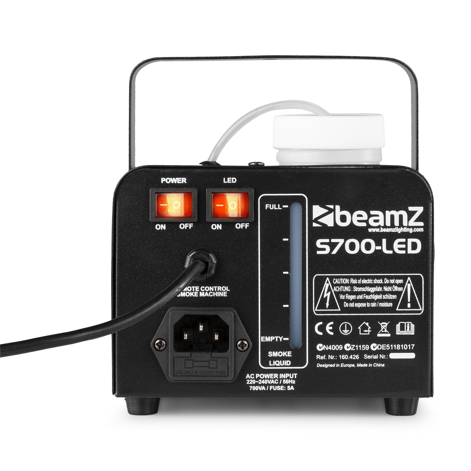 BeamZ S700LED dūmu mašīna ar liesmas efektu