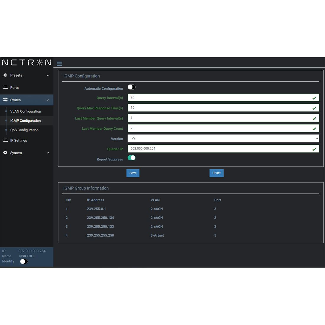 Obsidian Control Systems Netron NS8 Compact 8-port network switch